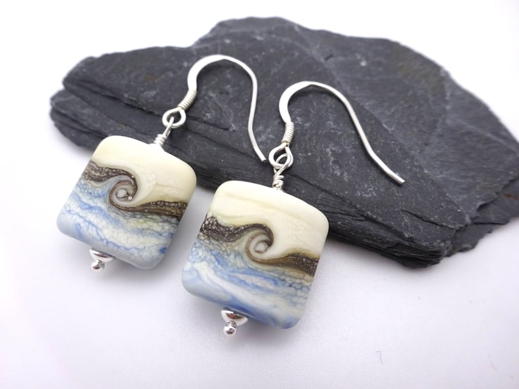 blue sea lampwork glass earrings 