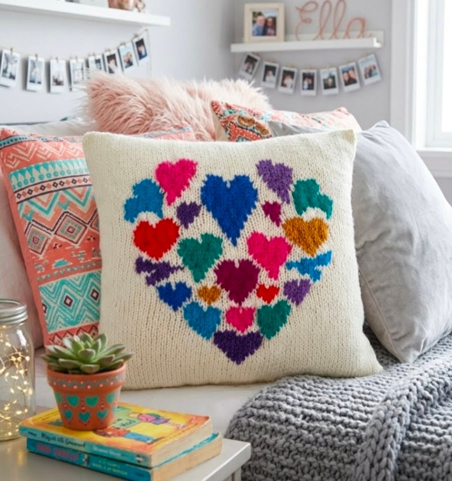 Heart Pillow Knitting Pattern, Hearts Cushion Digital Knitting Pattern