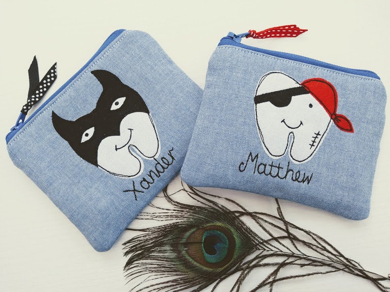 Personalised Tooth Fairy Pouch - Wallet for Boys First Teeth - Pirate or Bat