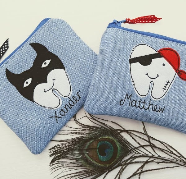 Personalised Tooth Fairy Pouch - Wallet for Boys First Teeth - Pirate or Bat