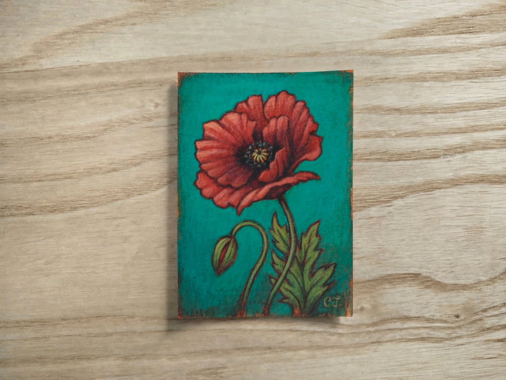 Original Poppy ACEO Gouache Painting