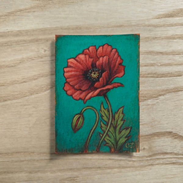 Original Poppy ACEO Gouache Painting