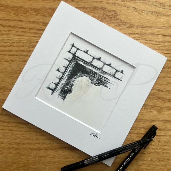 Church window pen and ink sketch - mounted print