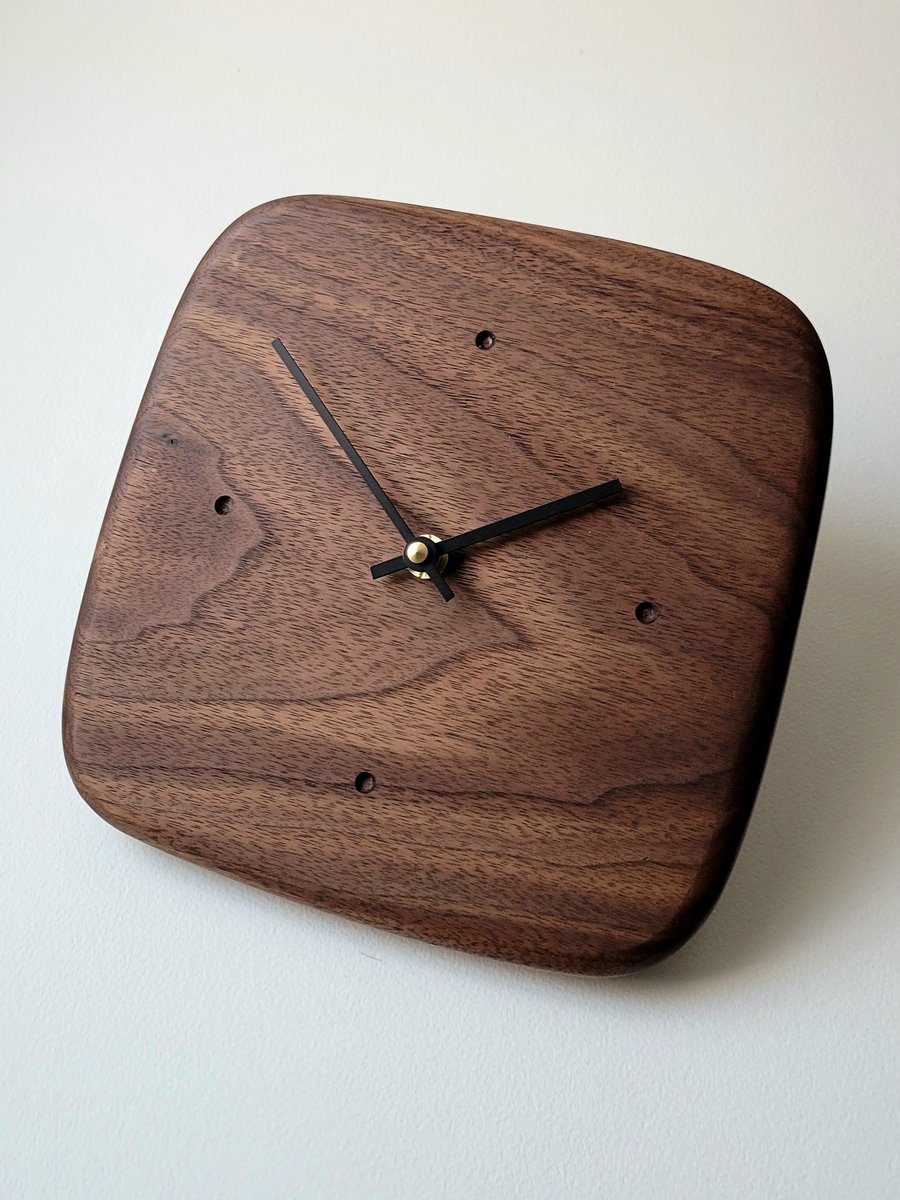Wall Clock Square - American Black Walnut Black Hands Dot