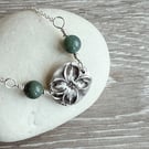 Botanical silver pendant with lilac and moss agate.