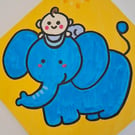 New Born Gift Baby and Elephant Original Hand Drawing Painting Acrylics OOAK :)