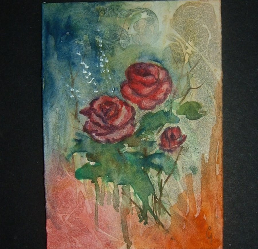 roses floral flower art painting aceo ref 294