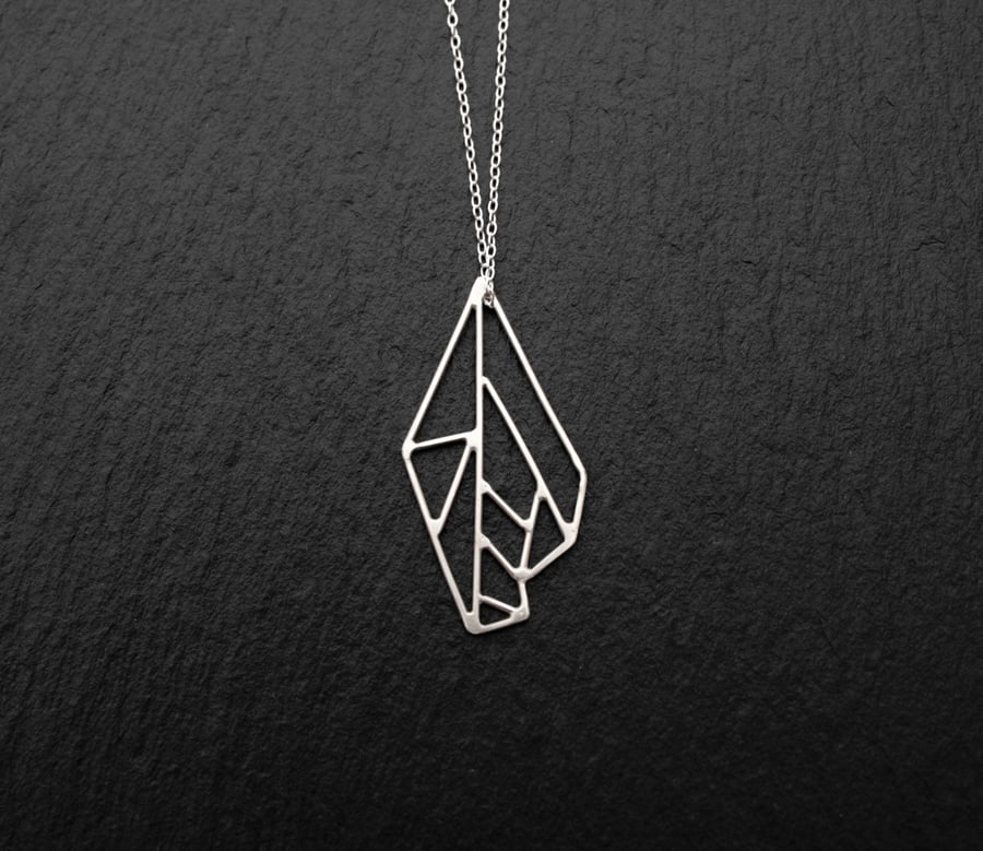 Dragonfly Wing Pendant, Geometric Sterling Silver Necklace, Handmade in England
