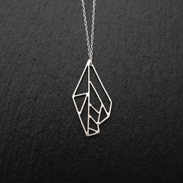 Dragonfly Wing Pendant, Geometric Sterling Silver Necklace, Handmade in England