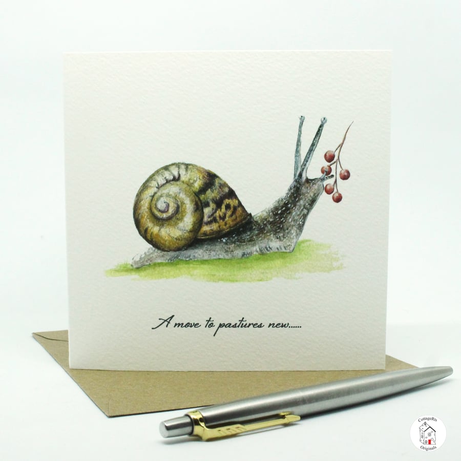 New Home Card, Snail New Address, House Warming Card Hand Designed By CottageRts