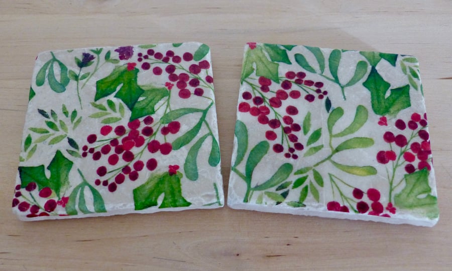 Marble 'Mistletoe' Coasters