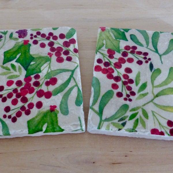 Marble 'Mistletoe' Coasters