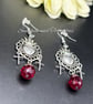Gothic Heart and Cross Earrings - Red Heart Earrings - Handmade - Drop Earrings - Image 6
