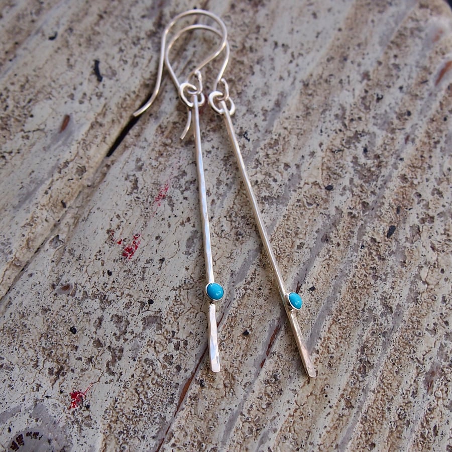 Sterling Silver Sticks and Stones Earrings with Turquoise