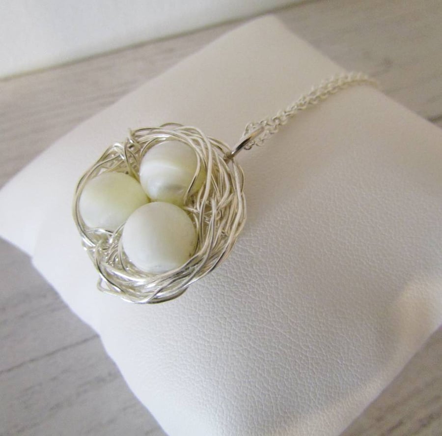 Mother of Pearl Gemstone Egg Nest Necklace