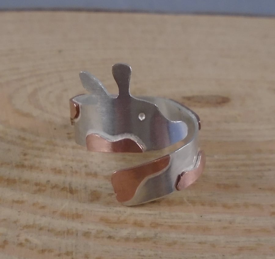 Sterling Silver and Copper Giraffe Adjustable Ring