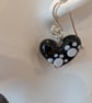 Handmade Murano Glass Black Hearts with paw prints Earrings - Image 3