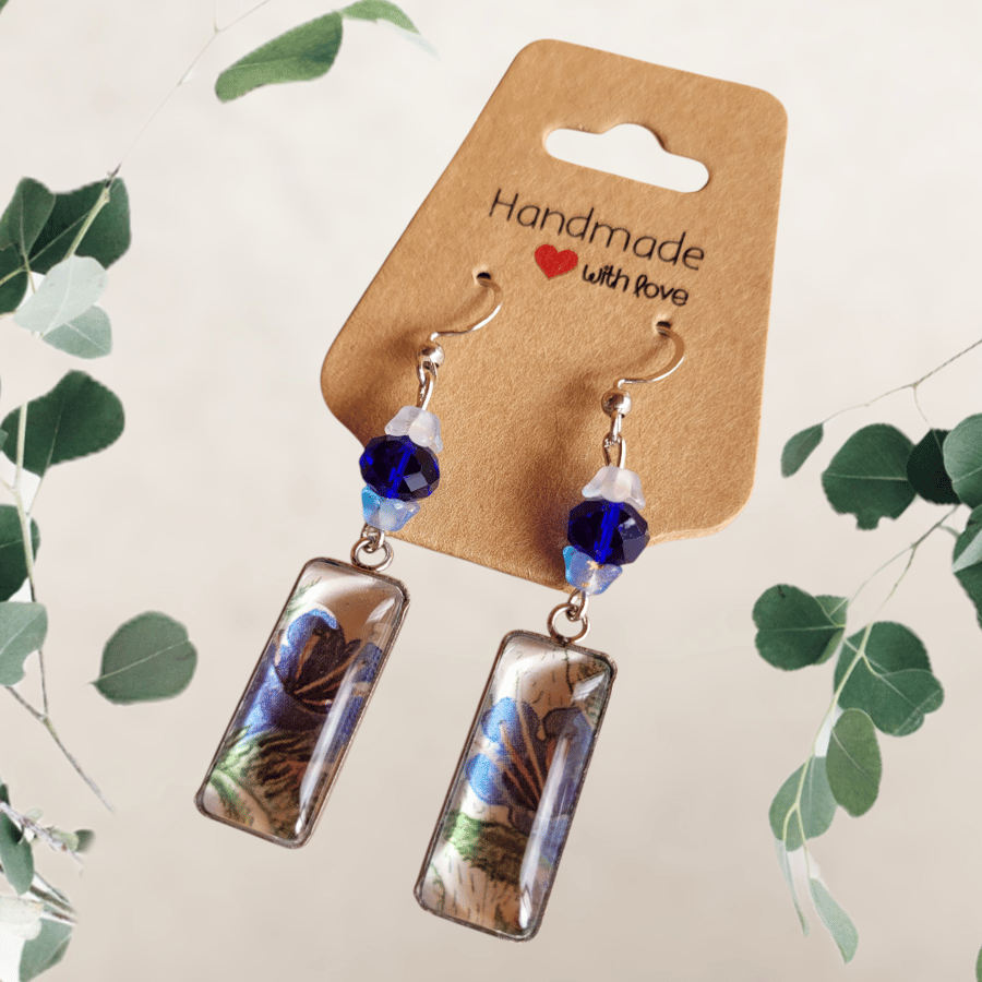 Upcycled Wild Flower Book Dangle Earrings 