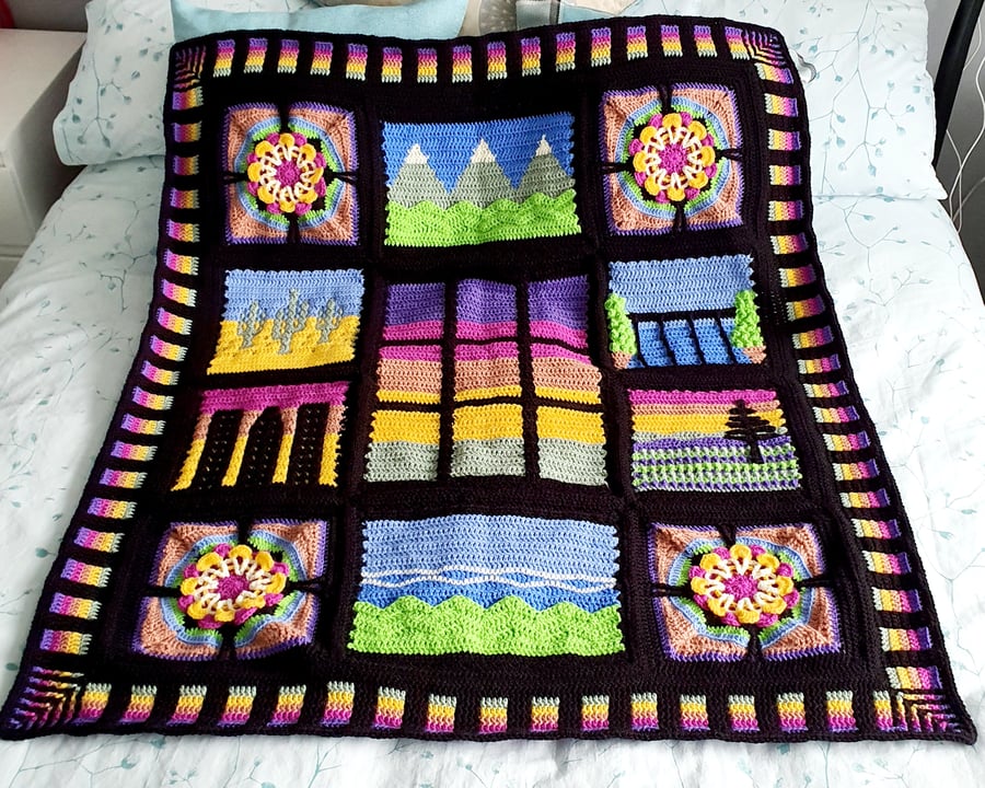 Patchwork crochet lap blanket - Folksy