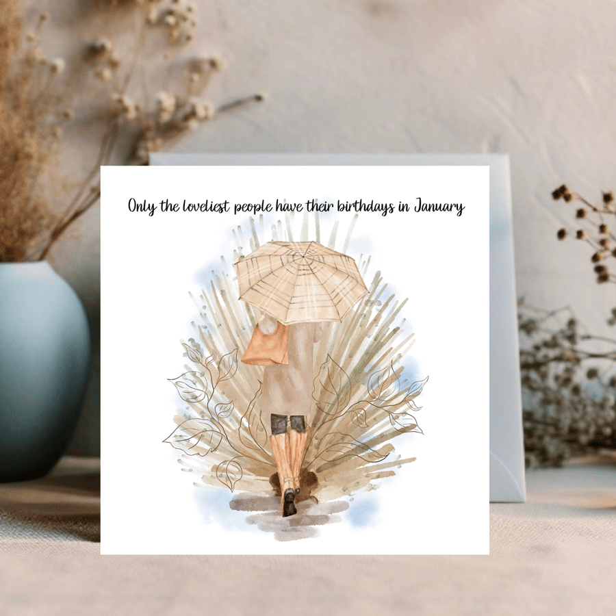 January Watercolour print greetings card for an January Birthday