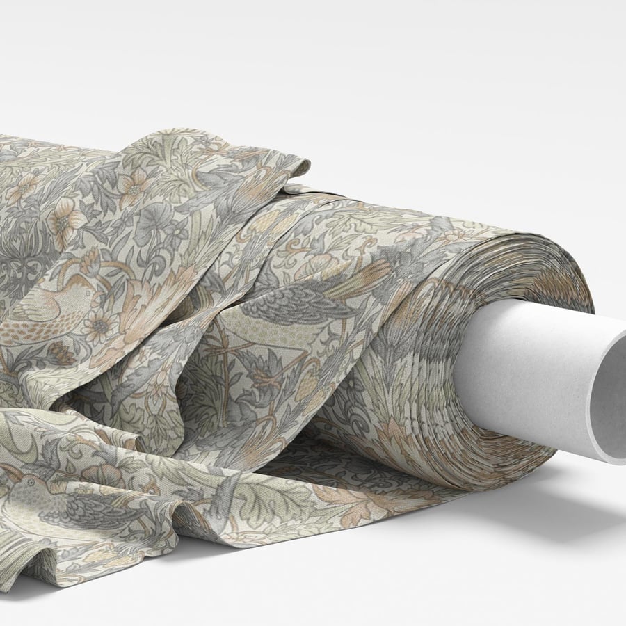 William Morris Fabric - Strawberry Thief Natural Beige - Soft Furnishing Fabric