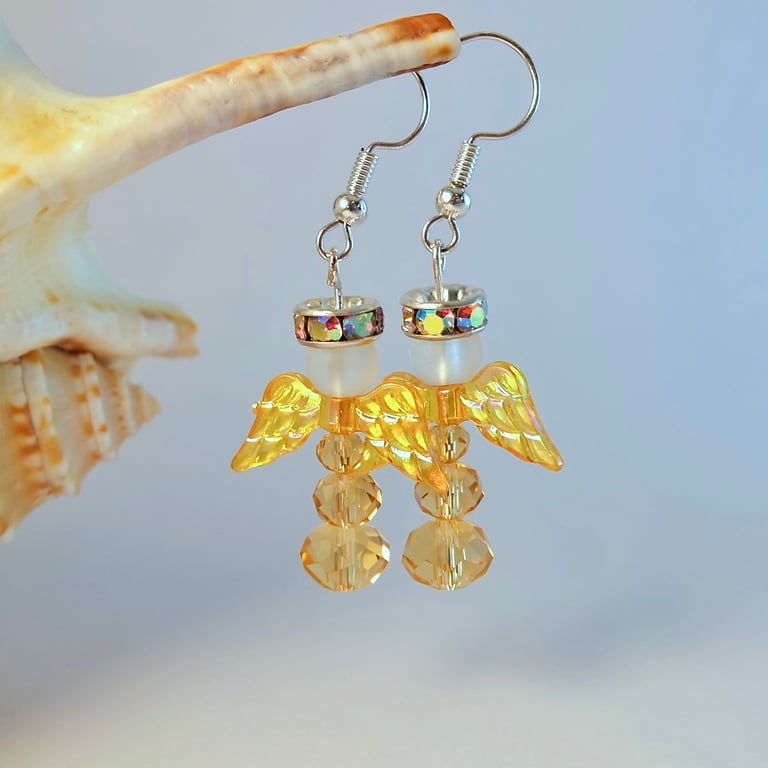 Golden Angel Christmas Earrings, Silver Wire, Stocking Filler, Secret Santa Gift