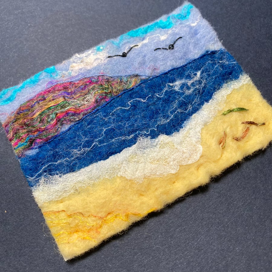 ACEO felted picture, seascape, surf on the beach (18)
