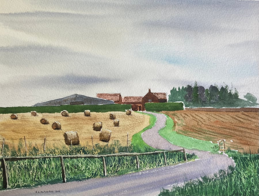 Marseys farm hay bales 2019 (Pure Original Watercolour)