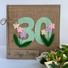 30th Handmade Birthday Card from felt. Keepsake Card. Textile card.