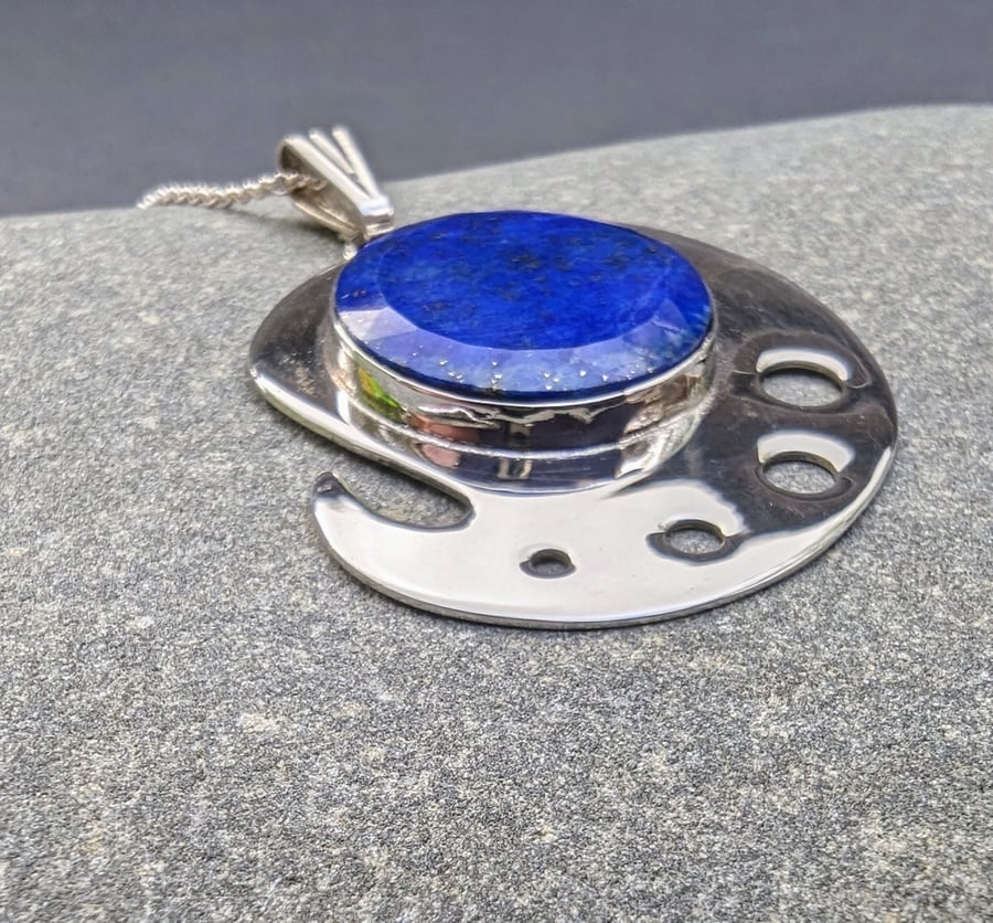 Lapis Lazuli Pendant Sterling Silver Curly