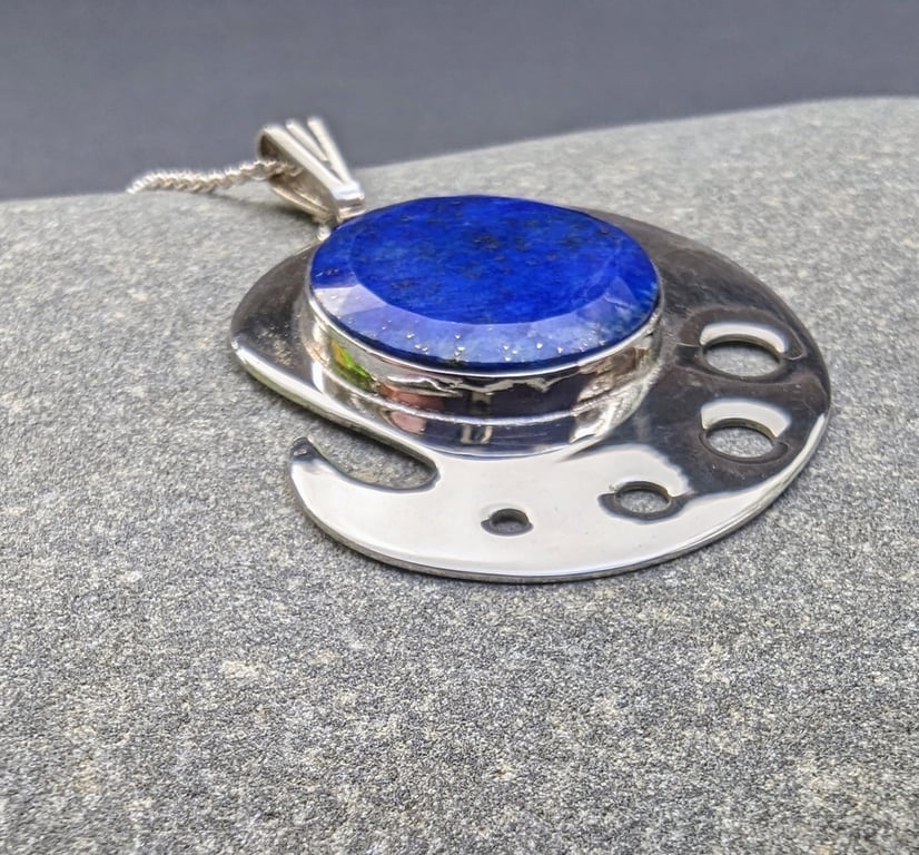 Lapis Lazuli Pendant Sterling Silver Curly