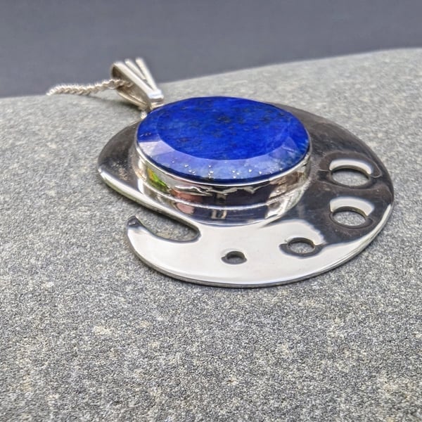 Lapis Lazuli Pendant Sterling Silver Curly Tail with Holes
