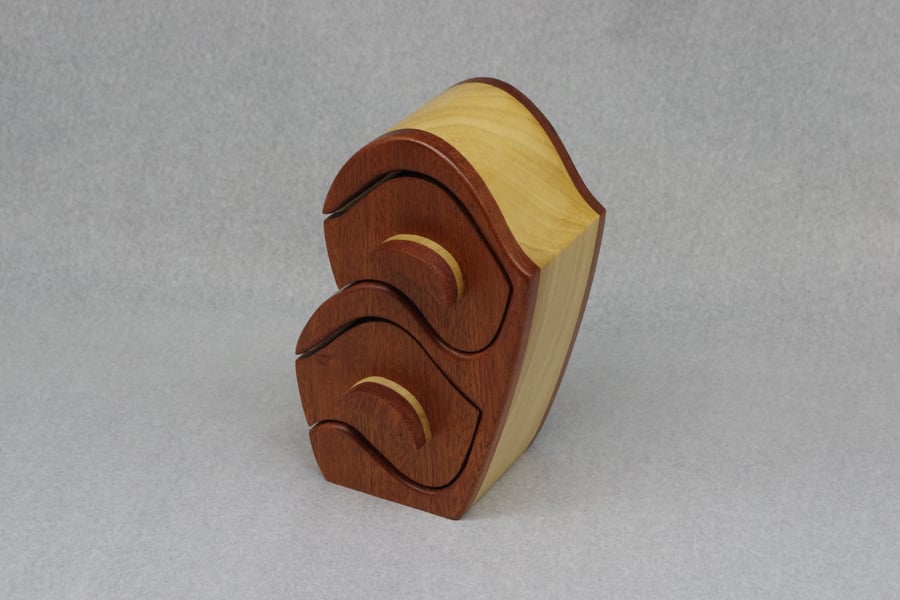 Handmade Wooden Trinket, Jewel Box. Tulip Wood and African Sapele.
