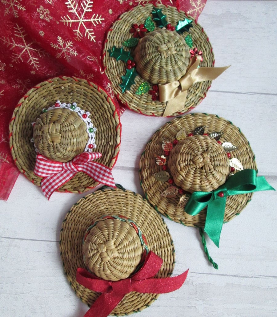 4 Christmas Hat Decorations, Festive Hats