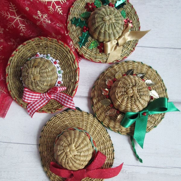 4 Christmas Hat Decorations, Festive Hats