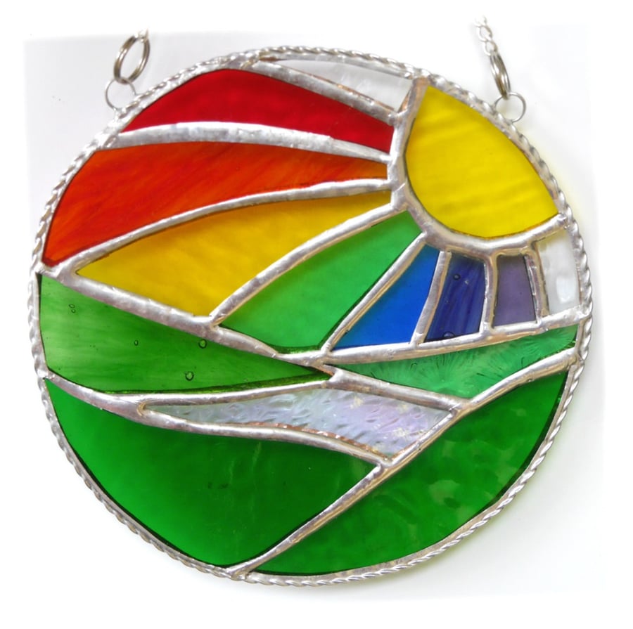 New Day Stained Glass Suncatcher Handmade Rainbow Ring 025