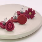 Burgundy Stud Earring Set of 3, Small Everyday Studs, Gift for Her