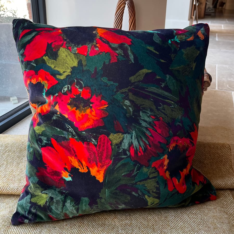 Helianthus velvet cushion cover with reclaimed twill back