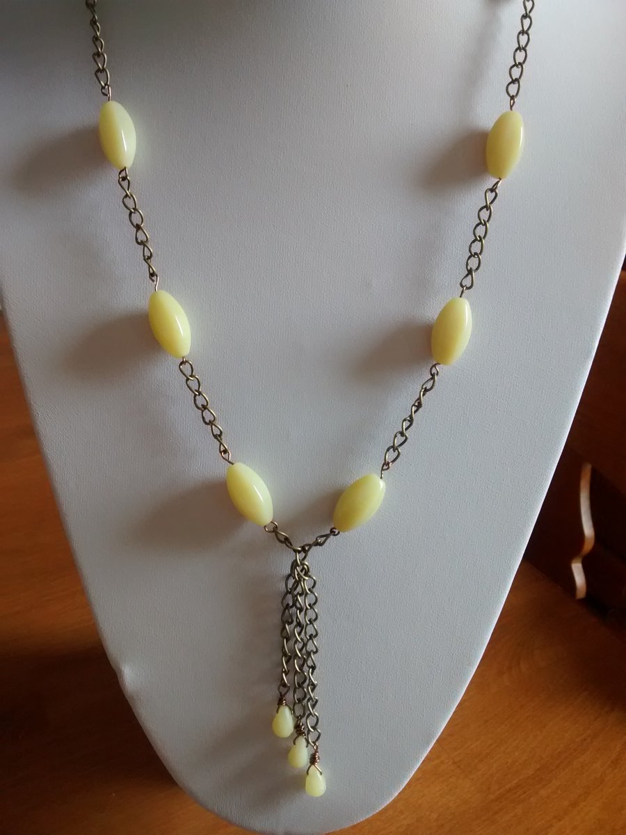 OLIVE JADE AND BRONZE  NECKLACE - JADE NECKLACE - TASSELE  - - FREE SHIPPING