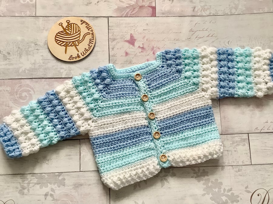 Crochet Baby Cardigan, size 3-6 months