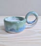 Summer Seconds Ceramic tealight holder with handle blue and green