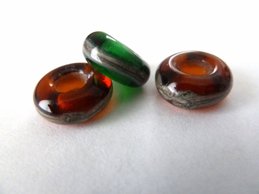 handmade lampwork glass beads, amber BHB