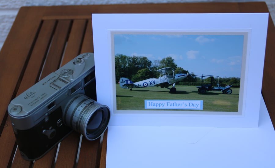 Father's Day card, Photographic card, Vintage biplane aircraft, 8x6" card 