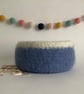 FELTED 'FUSSPOT' BOWL, desk tidy . Blue with white rim. Home decor.