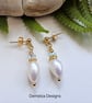 Designer Sky Blue Topaz & Freshwater Pearl Yellow Gold Vermeil Stud Earrings 