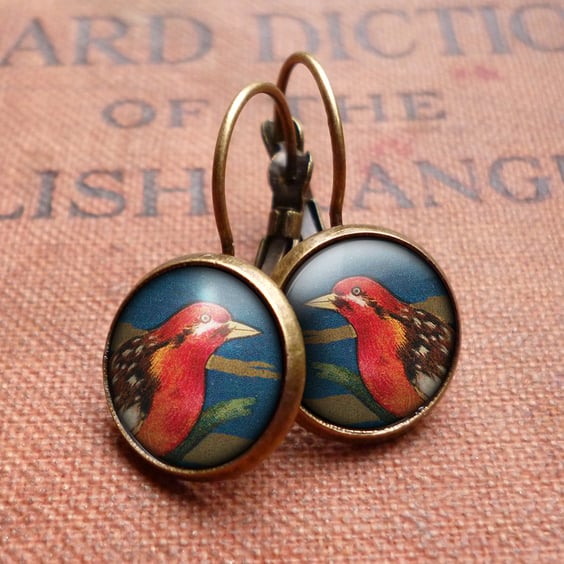 Crimson Bird Leverback Earrings (TB01)