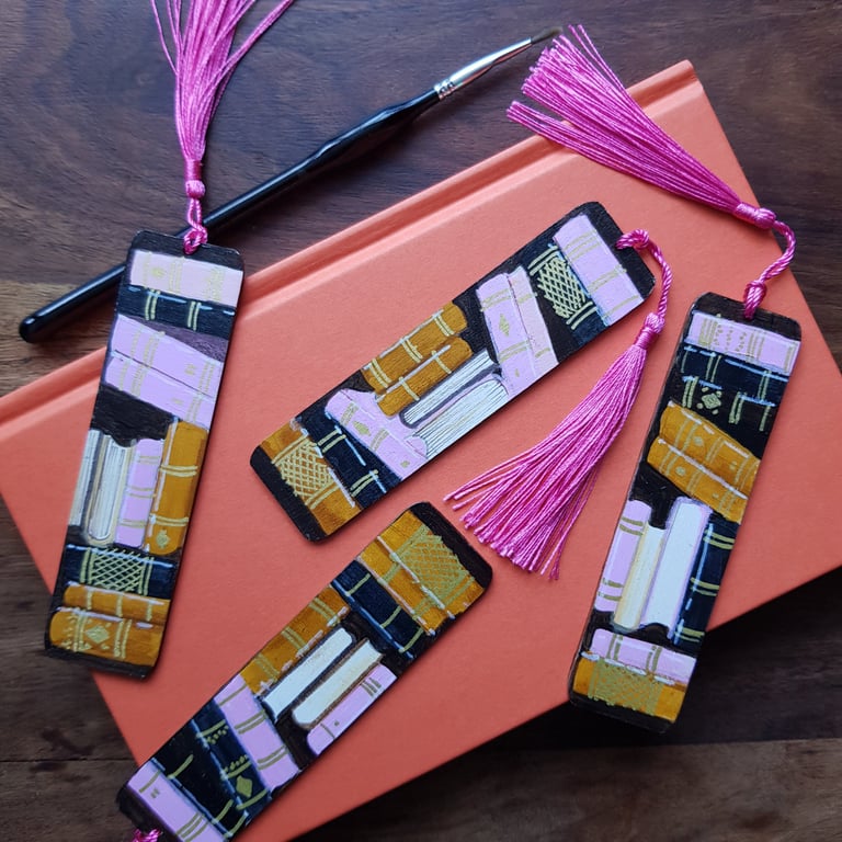 Hand painted wooden bookmarks pink