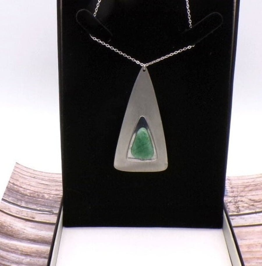 Stainless Steel And Green Polished Gemstone Pendant