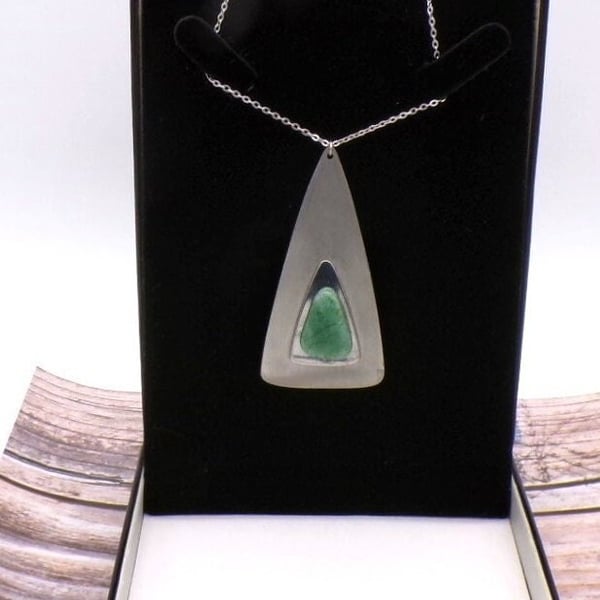 Stainless Steel And Green Polished Gemstone Pendant