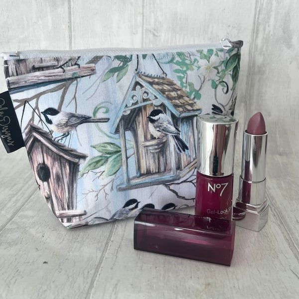 Cosmetic bag , birds and bird houses
